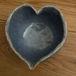 Handcrafted Heart-Shaped Ceramic Bowl - Blue and Tan matcha bowl
